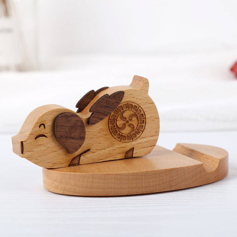 Creative  Mobile Phone Toma Back With Coin Beech Wood Lazy Phone Holder Custom Lettering - 图片 14
