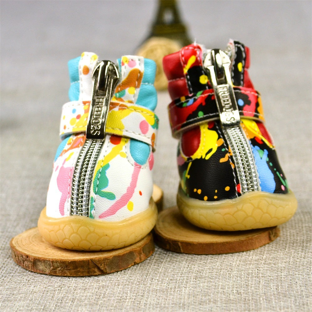 Dog PU Leather Fleece-lined Pet Cotton Shoes 2f18dd00 830d 439d bd4d 208c67b2c4cb