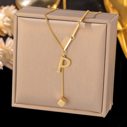 Necklace Ornament Titanium Steel Tassel 26 Letters Female Small Square Pendant Graceful Personality Jewelry 2f3b6836 b55b 4b2