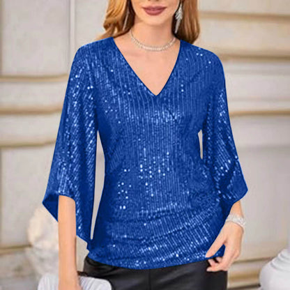 Loose Mid-length Sequined T-shirt Women's Short Sleeve 2f64c72a ef94 4c58 a6c3 6590916a2947