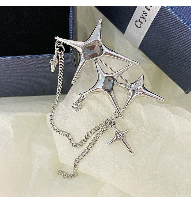 Four Eight-pointed Stars Zircon Chain Brooch For Women 2f8a30d2 5731 444d 821e 775872acf668