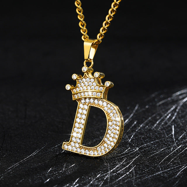 Crown Pendant Stainless Steel Letter Necklace 3004723736251