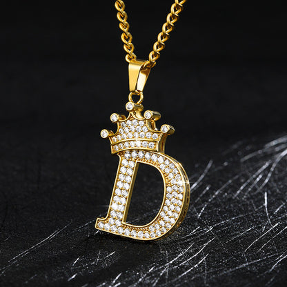 Crown Pendant Stainless Steel Letter Necklace 3004723736251