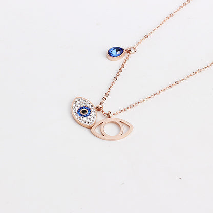 Europe and the United States titanium steel rose gold demon eye necklace short clavicle chain female personality wild tempera