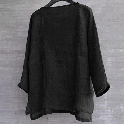 Cotton linen solid stand collar shirt 3012247036511