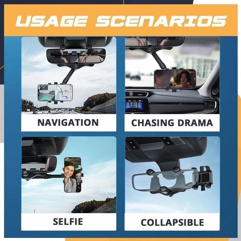 Rearview Mirror Phone Holder For Car Rotatable And Retractable Car Phone Holder Multifunctional 360 Rear View Mirror Phone Ho