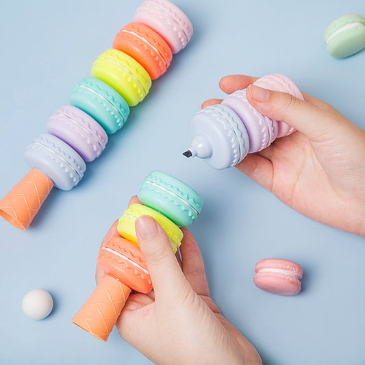 6pcs Novelty Cookie Highlighter Pen Set Macaron Cake Fluorescent Color Marker Liner - 图片 1