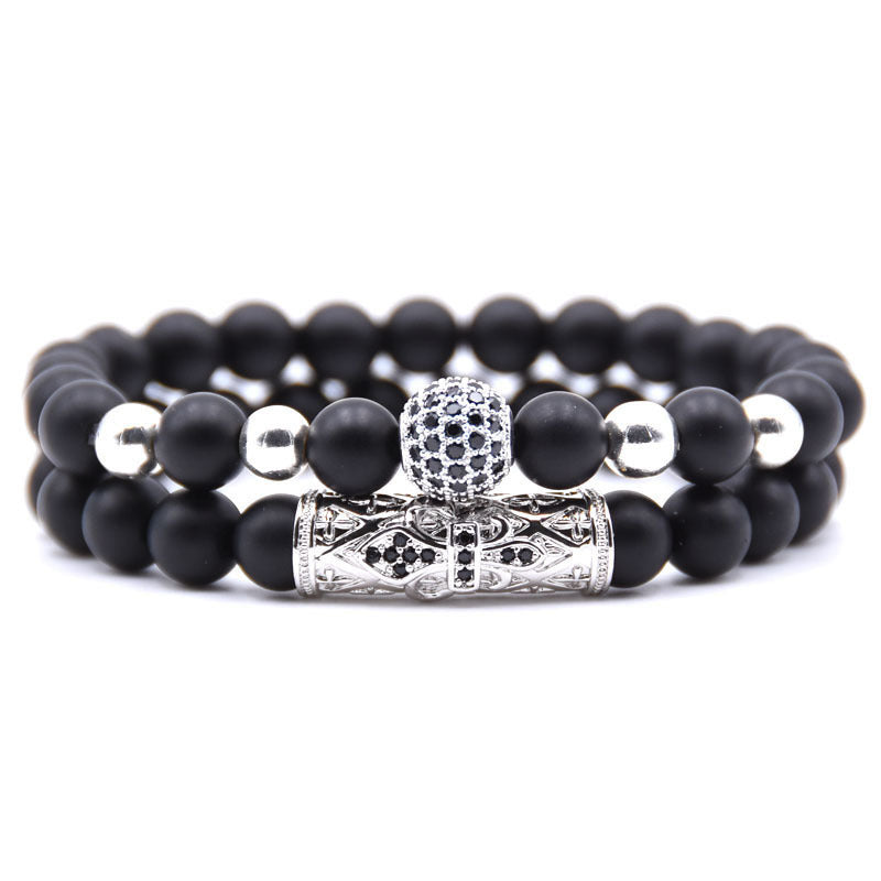 Natural frosted stone micro-inlaid ochre ball long tube double energy bracelet 3031997803098