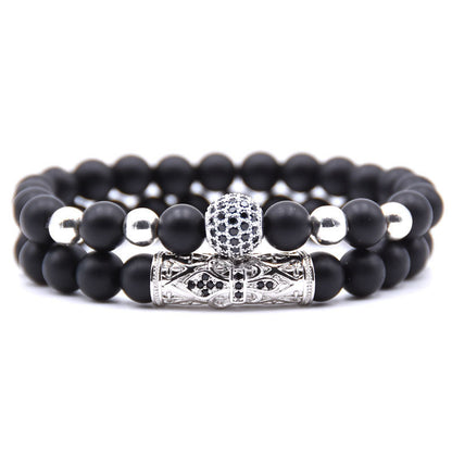 Natural frosted stone micro-inlaid ochre ball long tube double energy bracelet 3031997803098