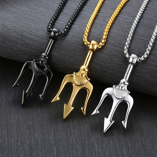Titanium steel trident necklace 3055414967377