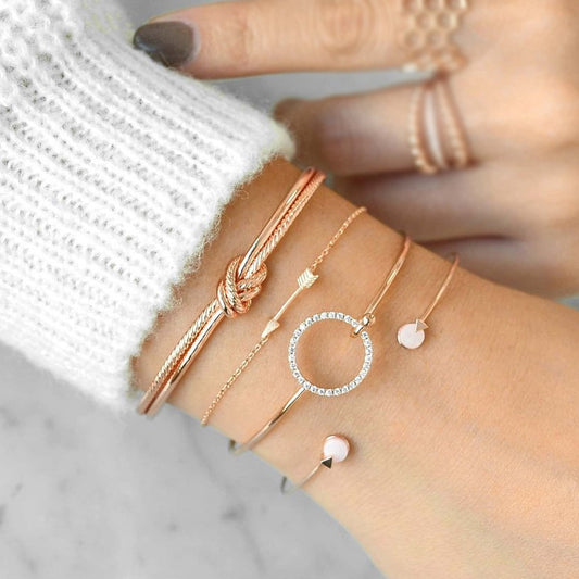 Classic Arrow Knot Round Crystal Gem Multilayer Adjustable Bracelet Set Women Fashion Party Jewelry Gift 30560660086488