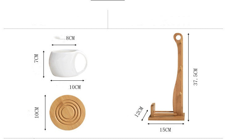 Six-piece Simple Ceramic Cup Set 200ml Tea Cup Coffee Cup Three-dimensional Bamboo and Wooden Bracket Striped Non-slip Coaste