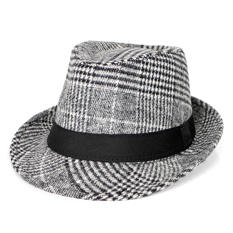 Autumn And Winter New Woolen Cloth Men's Top Hat Men's British Retro Fashion Plaid Fedora Hat 306683b4 d346 42c6 bfc7 5115b82