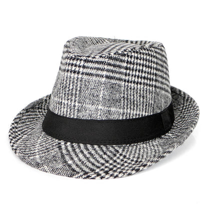 Autumn And Winter New Woolen Cloth Men's Top Hat Men's British Retro Fashion Plaid Fedora Hat 306683b4 d346 42c6 bfc7 5115b82