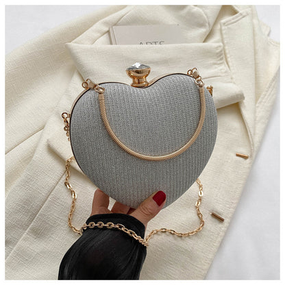 Evening Clutch Bag Women Bag Shiny Handbag Heart Shape Metal Clutches Bag Fashion Chain Shoulder Crossbody Bag Luxury Lady Pu
