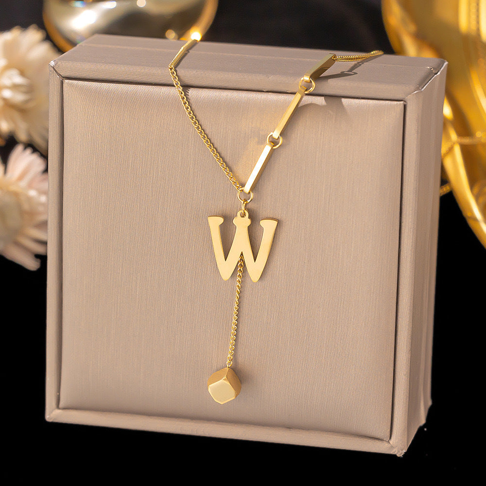 Necklace Ornament Titanium Steel Tassel 26 Letters Female Small Square Pendant Graceful Personality Jewelry 30731018 d836 47d