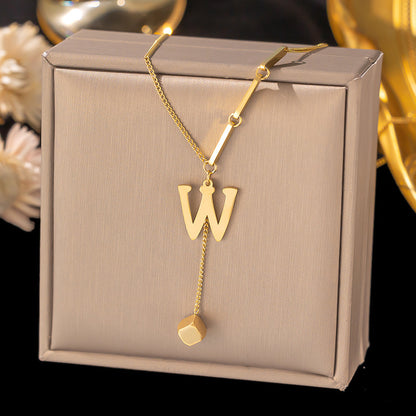 Necklace Ornament Titanium Steel Tassel 26 Letters Female Small Square Pendant Graceful Personality Jewelry 30731018 d836 47d