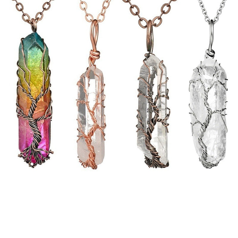Natural white crystal color plated hexagonal pillar pendant 307747675619