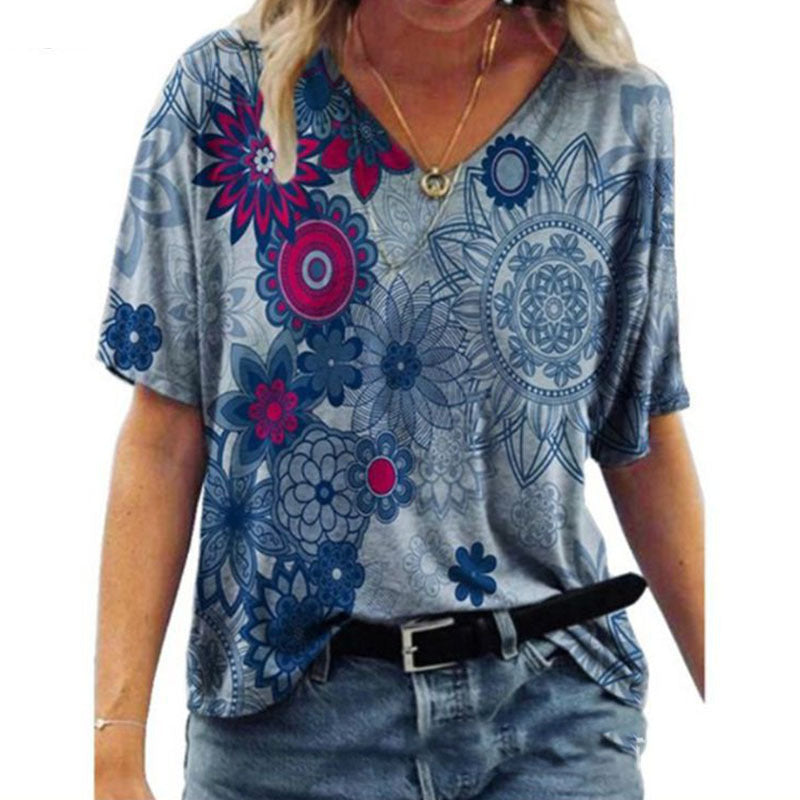 Oversized Loose V-neck Printed Short-sleeved T-shirt 30c2eec3 acdb 4d1c 8fd0 cd8f663460cf