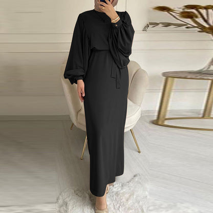 Solid Color Long Sleeve Casual Muslim Dress Robe Robe Dress 30cf1346 bce0 4bc0 8c0e 97251762a592