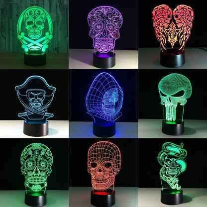 3D LED Color Night Light Changing Lamp Halloween Skull  Light Acrylic 3D Hologram Illusion Desk Lamp For Kids Gift Dropship - HD Wireless Product #1
