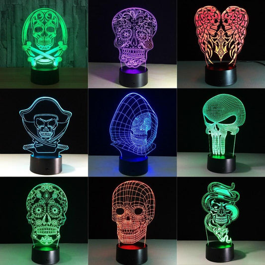 3D LED Color Night Light Changing Lamp Halloween Skull  Light Acrylic 3D Hologram Illusion Desk Lamp For Kids Gift Dropship - HD Wireless Product #1