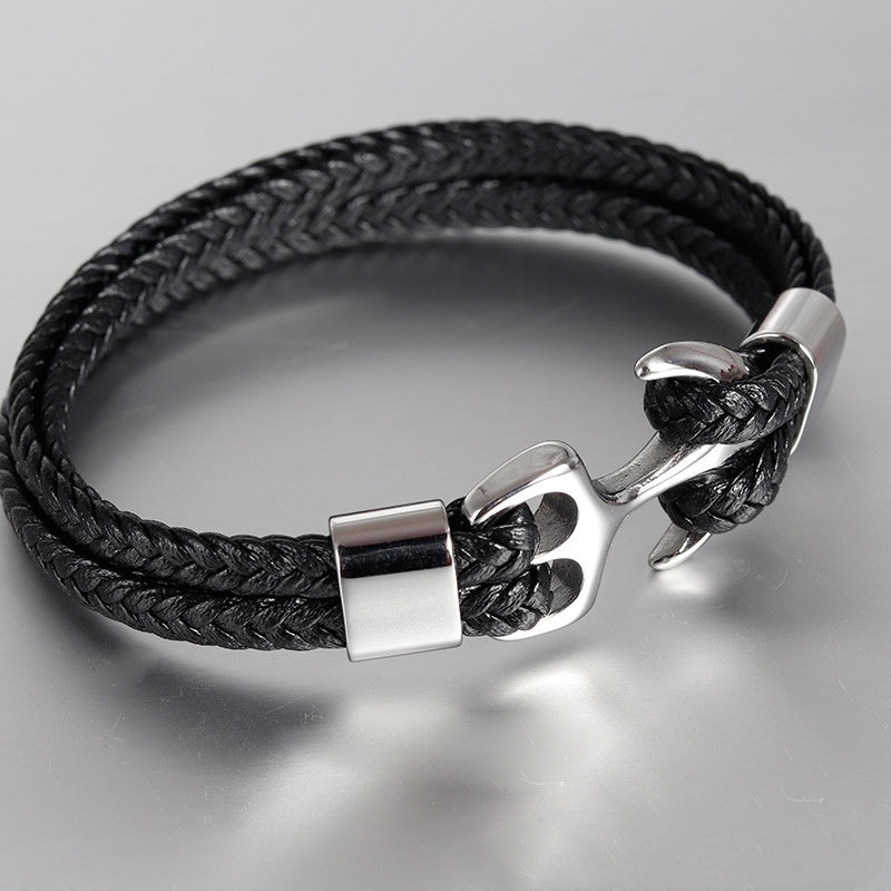 Stainless steel leather bracelet leather cord 3113240419553