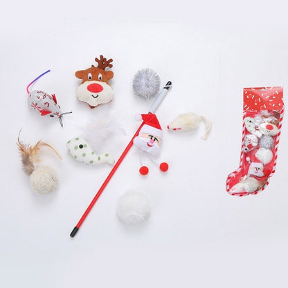 Christmas stocking bells plush mouse funny cat stick pet cat toy 3130888851015