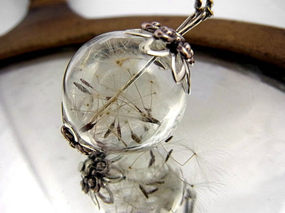 Vintage Handmade Fashion Dandelion Seed Glass Necklace