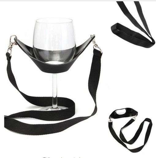 Portable Black Wine Glass Holder Strap Wine Sling Yoke Glass 3170650671744