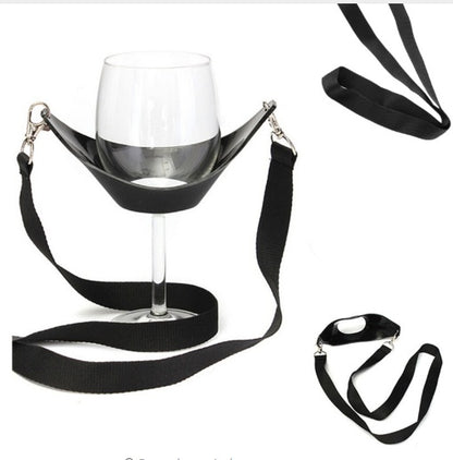 Portable Black Wine Glass Holder Strap Wine Sling Yoke Glass 3170650671744