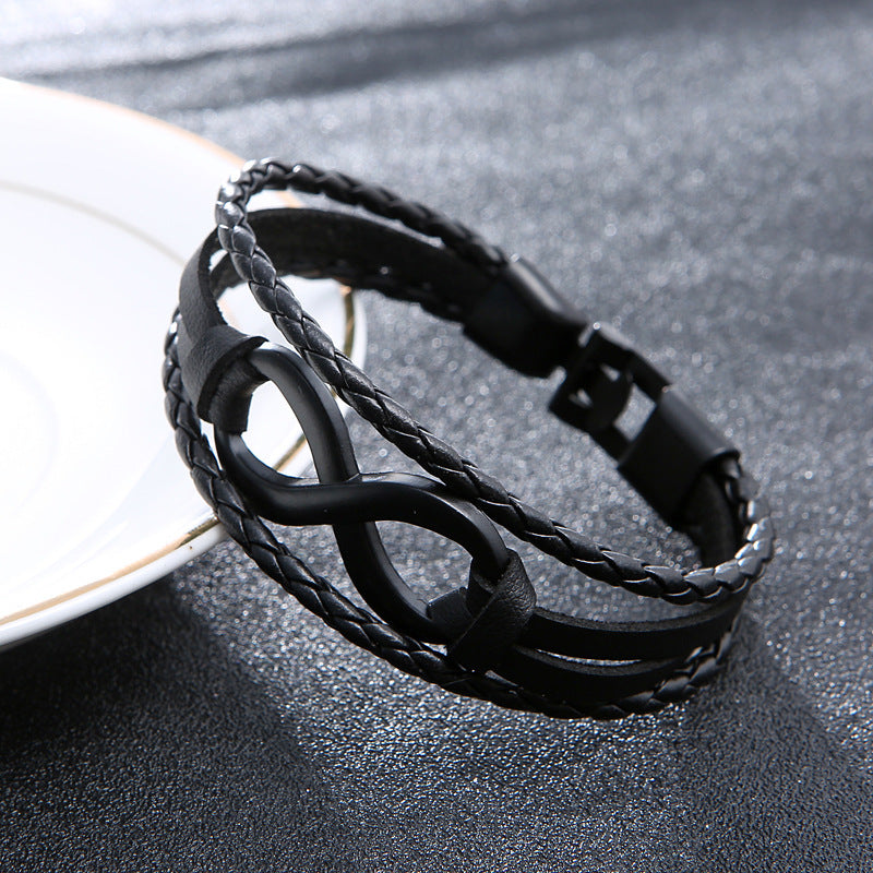 Alloy lucky figure 8 leather bracelet 3175803667972