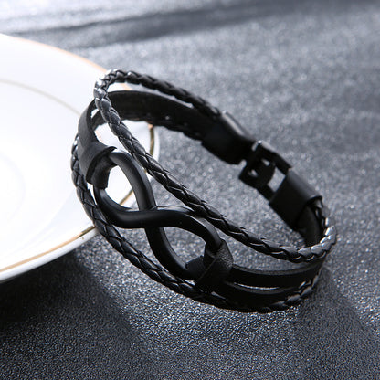 Alloy lucky figure 8 leather bracelet 3175803667972