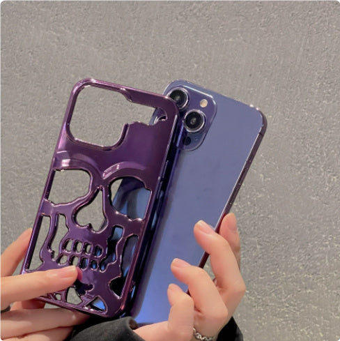 Luxury Plating 3D Skull Phone Case Breathable Glossy Hollow Out Gold Metallic Paint 31a7b718 b241 49b1 a1cb 5483d931d797