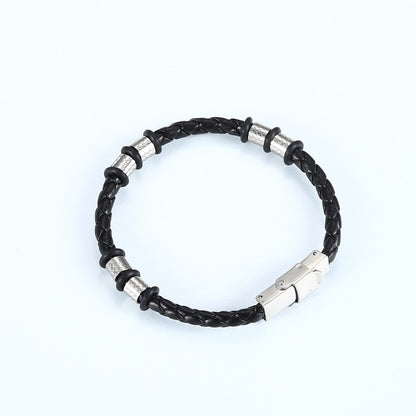 Stainless Steel Woven Leather String Couple Bracelet 31ef337c dd25 4f3a a9c9 d3a1c7075cc0