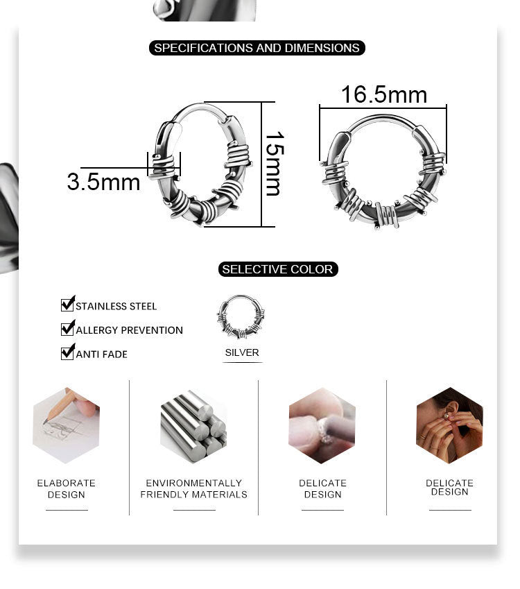 Street Hip Hop Style Vintage Rattan Circle Stainless Steel Earrings 31fa4f67 435d 4dc4 8269 fca3140e2415