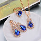 Europe And The United States Personalized Water Drop Color Diamond Necklace, Earrings, Rings Set, Shiny High-end Bridal Jewel