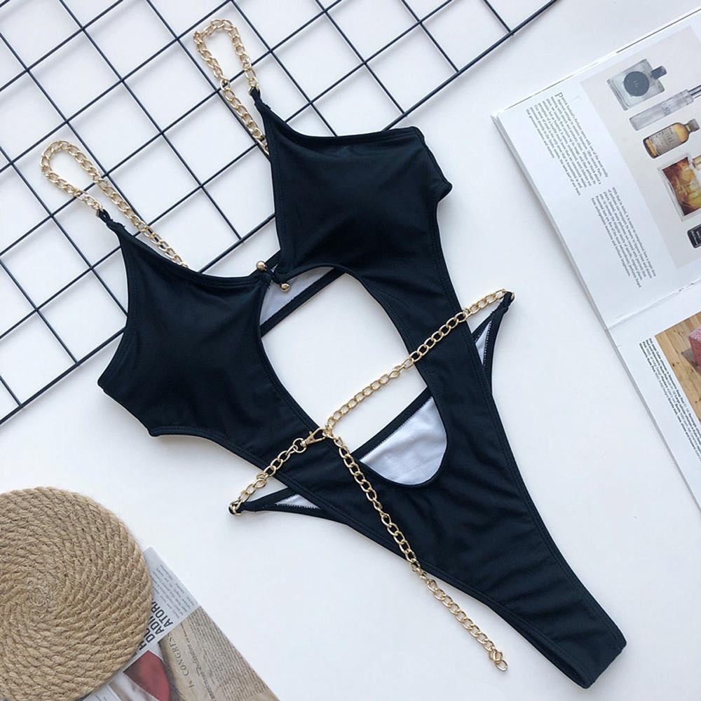 Chain halter one-piece swimsuit 322866716766