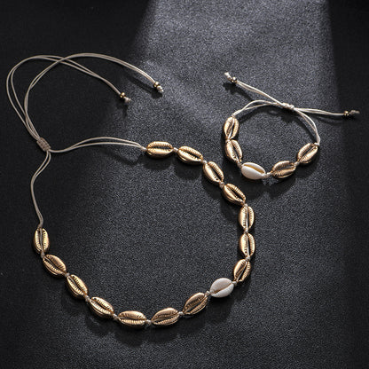 Gold alloy natural shell handmade knotted necklace 3241227633465