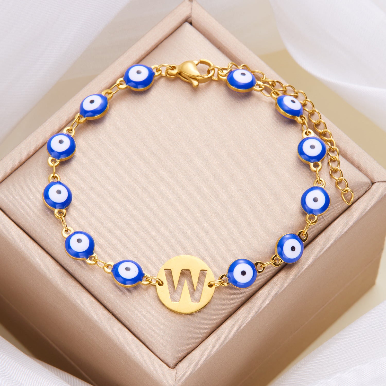 Women's High-grade Stainless Steel Blue Eyes Fashion Hollowed-out 26 Letter Bracelet 32467eed 31e0 443c 91fa c10b47ce3588