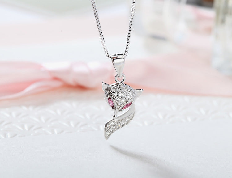 925 Sterling Silver Genuine Micro Inlaid Zircon Fox Pendant - HD Wireless Product #2
