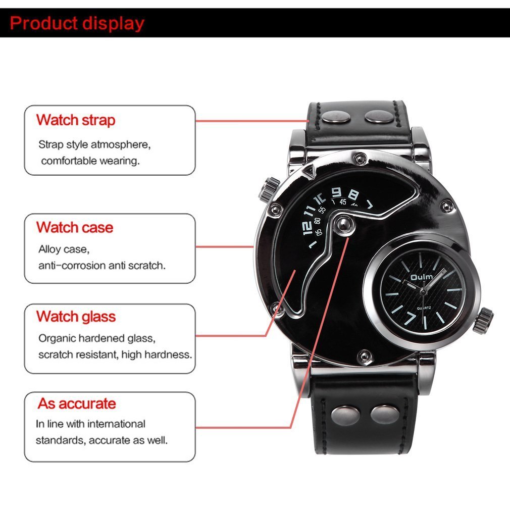 OULM dual time zone quartz watch 32857616293