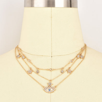 Bls-miracle Multilayer Necklace for Women Long Chain Turkish Eye Pendant Necklaces Trendy Crystal Star Water droplets Necklac
