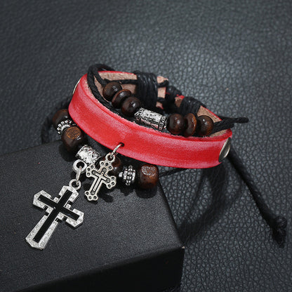 Beaded cross leather bracelet 32923019532