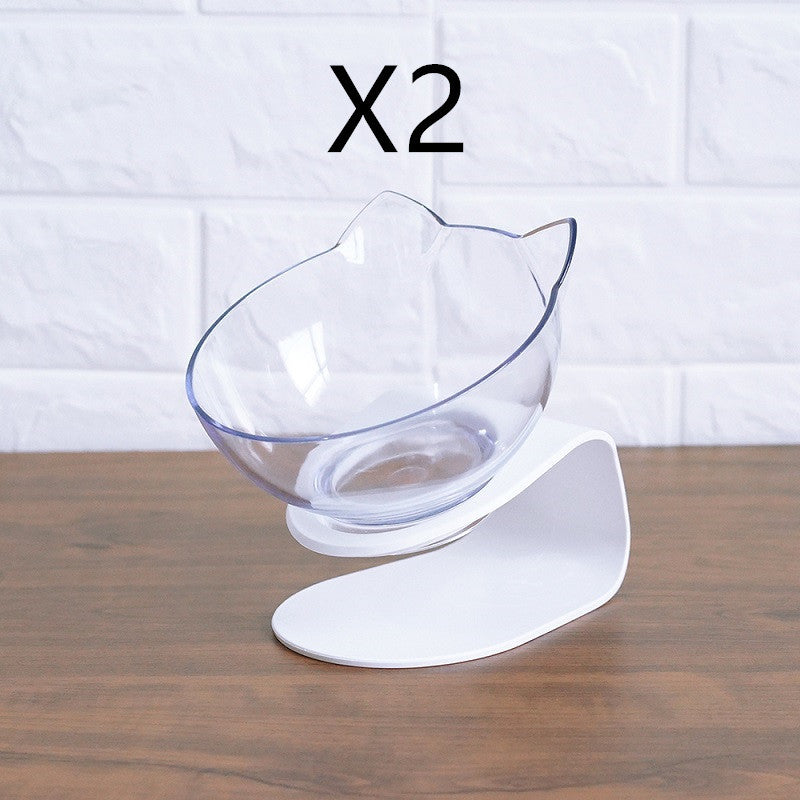 Non Slip Double Cat Bowl With Raised Stand Pet Food Cat Feeder Protect Cervical Vertebra Dog Bowl Transparent Pet Products 32