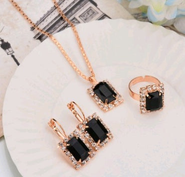 Europe And The United States Personalized Water Drop Color Diamond Necklace, Earrings, Rings Set, Shiny High-end Bridal Jewel