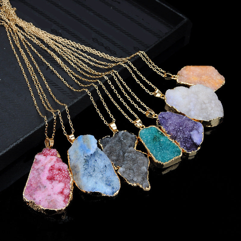 Natural rough stone hole unpolished pendant necklace clavicle chain neck chain sweater chain accessories 3318141183147