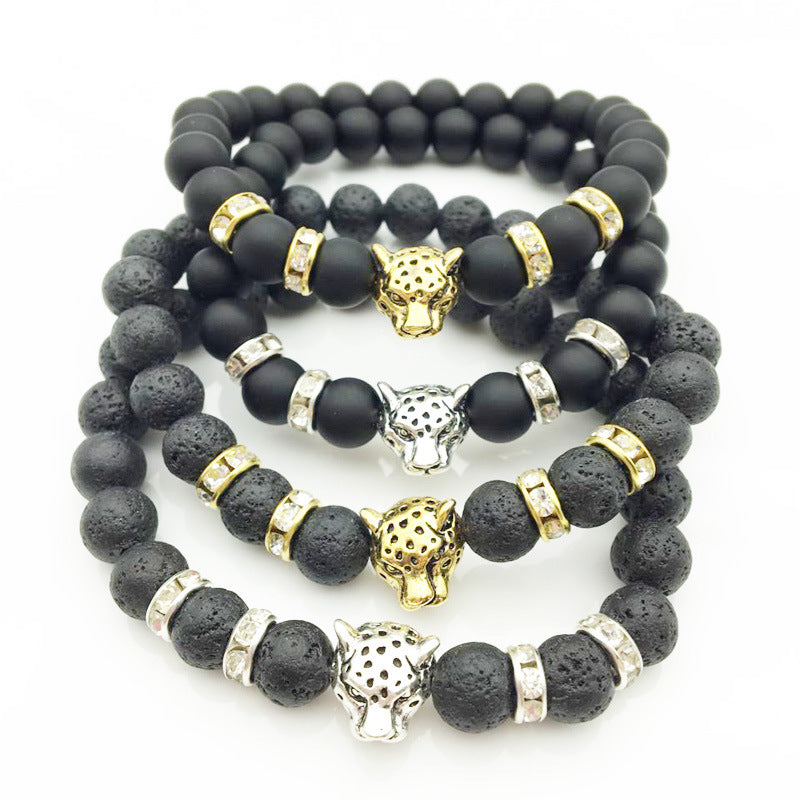 8mm Natural Stone Lava Stone Bead Bracelet For Men Leopard Head Leopard Pendant Charm Bracelet Handmade Jewelry - HD Wireless Product #5