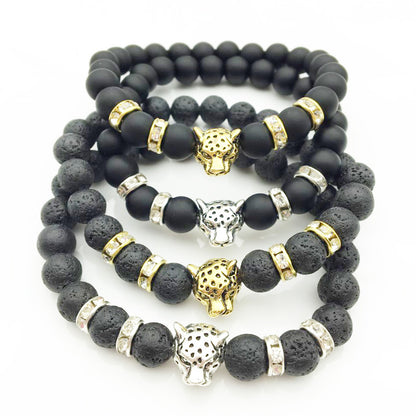 8mm Natural Stone Lava Stone Bead Bracelet For Men Leopard Head Leopard Pendant Charm Bracelet Handmade Jewelry - HD Wireless Product #5