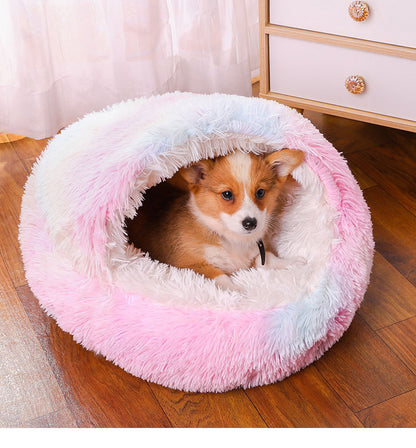 Deep Sleep Half-pack Semi-enclosed Dual-use Plush Round Pet Bed